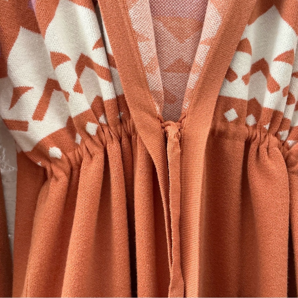 NWT Torrid Hooded Cardigan Duster Cinched Waist Orange Pink Print Boho Cozy Sz 2 - Picture 8 of 15